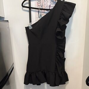 Black One-Shoulder Ruffle Dress